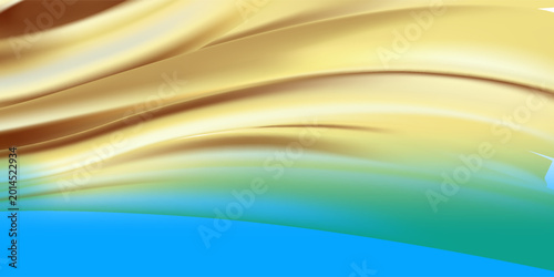 Abstract Gold and Blue Flowing Waves Background With Silk-Like Gradient for Luxury Design