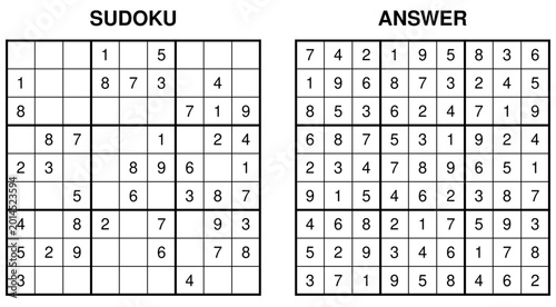 Quadro su tela Medium Sudoku Puzzle with Solution Grid