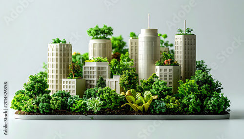 Model cityscape integrated with lush greenery and trees, representing sustainable urban development and eco-friendly city planning concepts