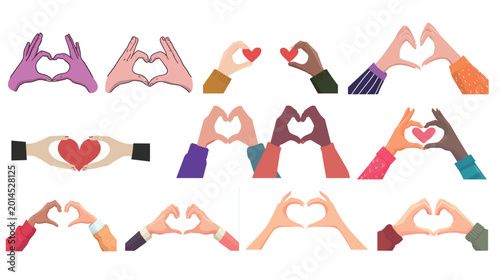Two hands making the shape of a heart in minimal vector illustration style, symbol of love, friendship, care and unity with modern flat design concept