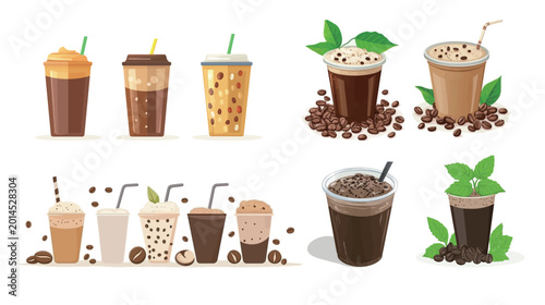 Cold brew coffee vector illustration in flat design style, refreshing iced beverage concept featuring slow brewed coffee, modern café drink, lifestyle refreshment and minimal summer composition