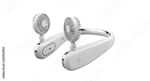 White wearable neck fan for cooling isolated on transparent background high quality