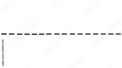 Animated black airplane silhouette flying with dashed line flight path on white background
