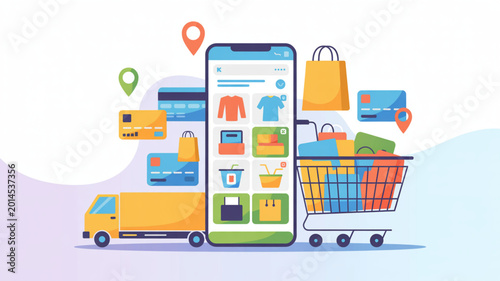 E-commerce, shopping, delivery, online store, mobile commerce icons