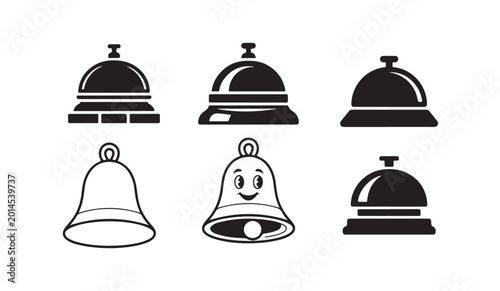 Foto Reception bell icon set for hotel service desk and restaurant calling concierge assistance