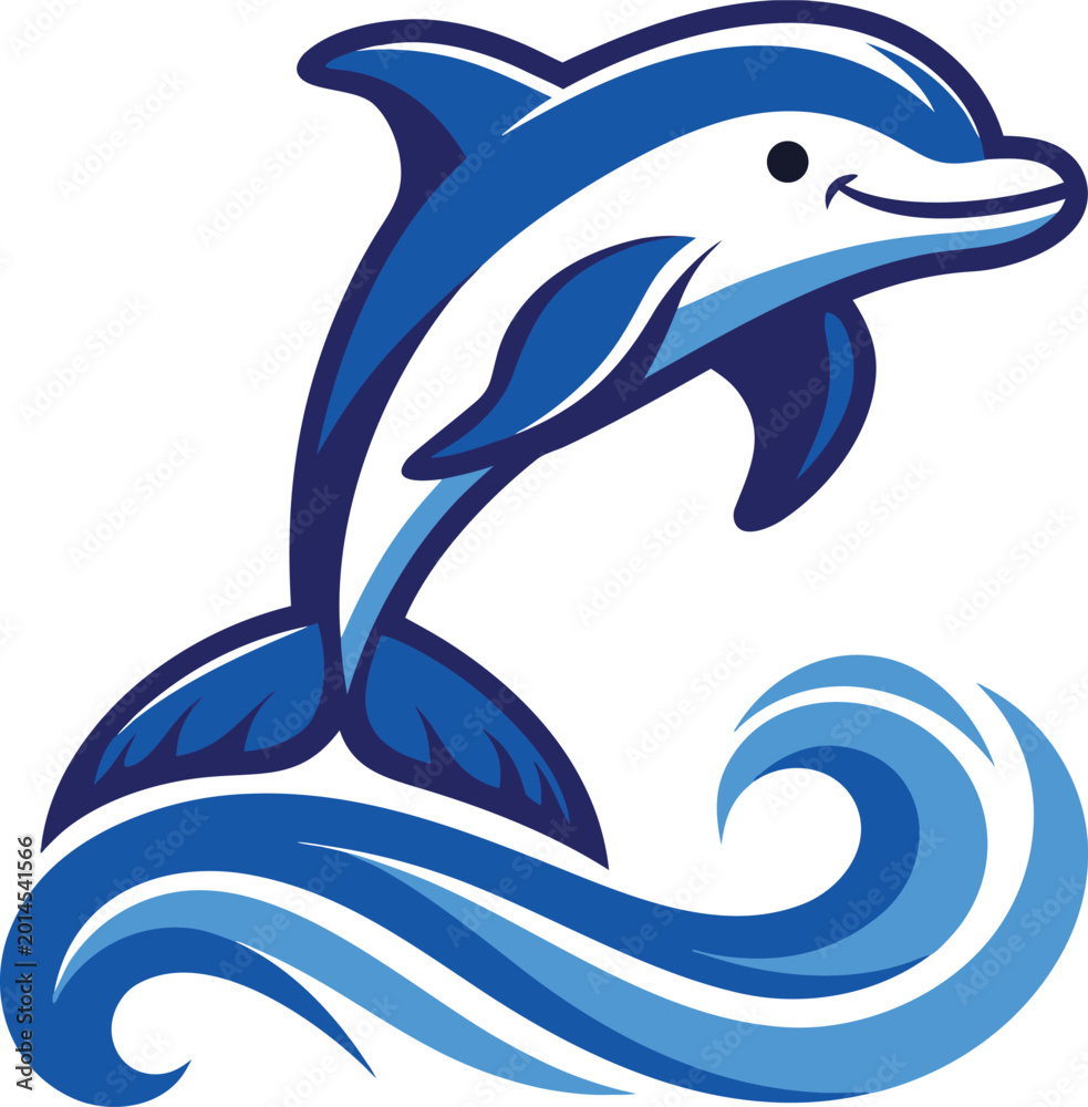 Fototapeta premium Dolphin leaping from ocean waves vector illustration