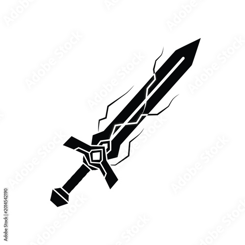 Konstfotografi Black sword with white outline details.