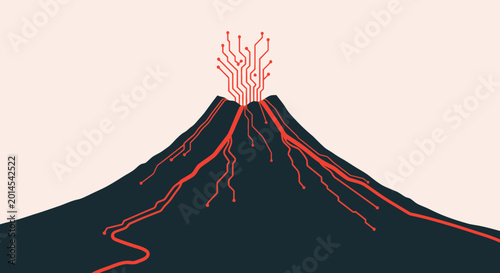 Tableau sur toile Digital Volcano Erupting Technology Circuits