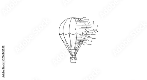 Photos Hot air balloon transforming into digital circuits, concept of innovation and te