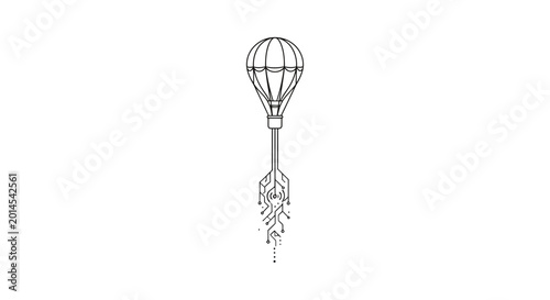 Tableau sur toile Hot Air Balloon with Digital Circuitry Tail - Innovation Concept
