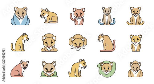 Tableau sur toile Cartoon cougar collection various poses and colors illustration design