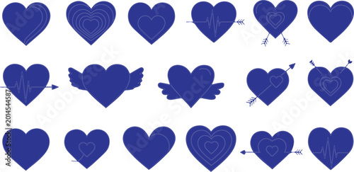 Fotografija Hearts featuring various decorative patterns and symbols represent a diverse collection of romantic and emotive icons