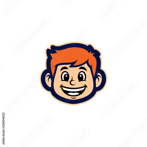 Happy Cartoon Boy Face Vector Mascot Illustration