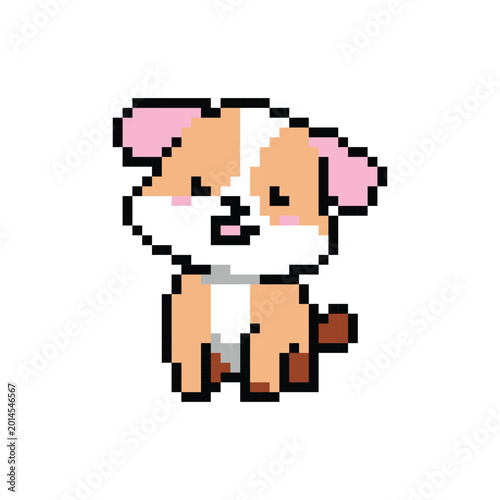 Cute illustration 8 bit pixel art character dog design