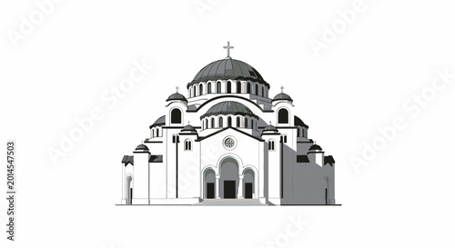 Large Orthodox Cathedral with Central Dome and Multiple Crosses