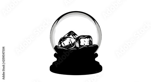 Snow globe with ice cubes in black and white graphic style