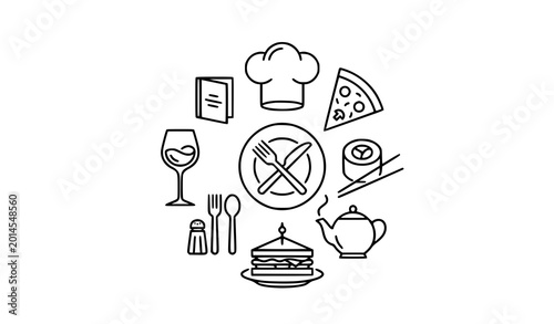 Obraz na plátne Minimal gastronomy icon set thin line restaurant food and drink symbols vector i