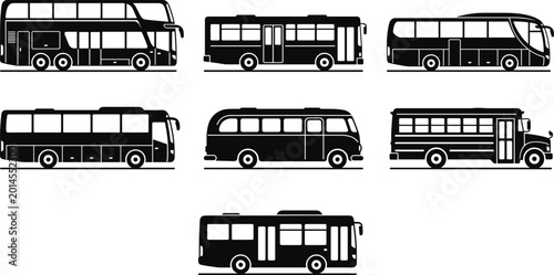 Photos Bus silhouette collection with double decker city buses retro van and coach tran