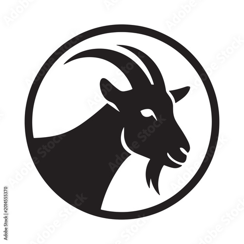 Quadro em tela Goat head silhouette inside a circle black and white graphic