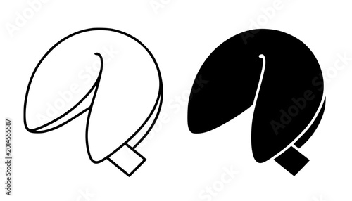 Fortune cookie minimalist icon illustration in outline and silhouette design
