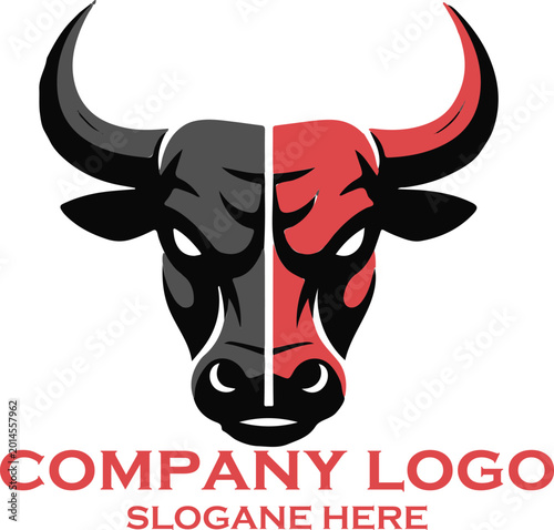 Orange and Blue Bull Head Logo Design Representing Strength and Energy