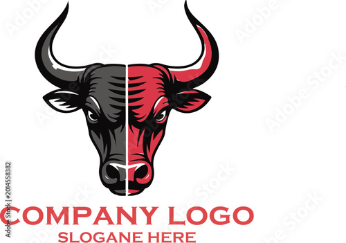 Orange and Blue Bull Head Logo Design Representing Strength and Energy
