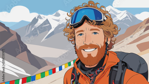 Fotografía Smiling Male Mountaineer Posing in High Altitude Mountain Range