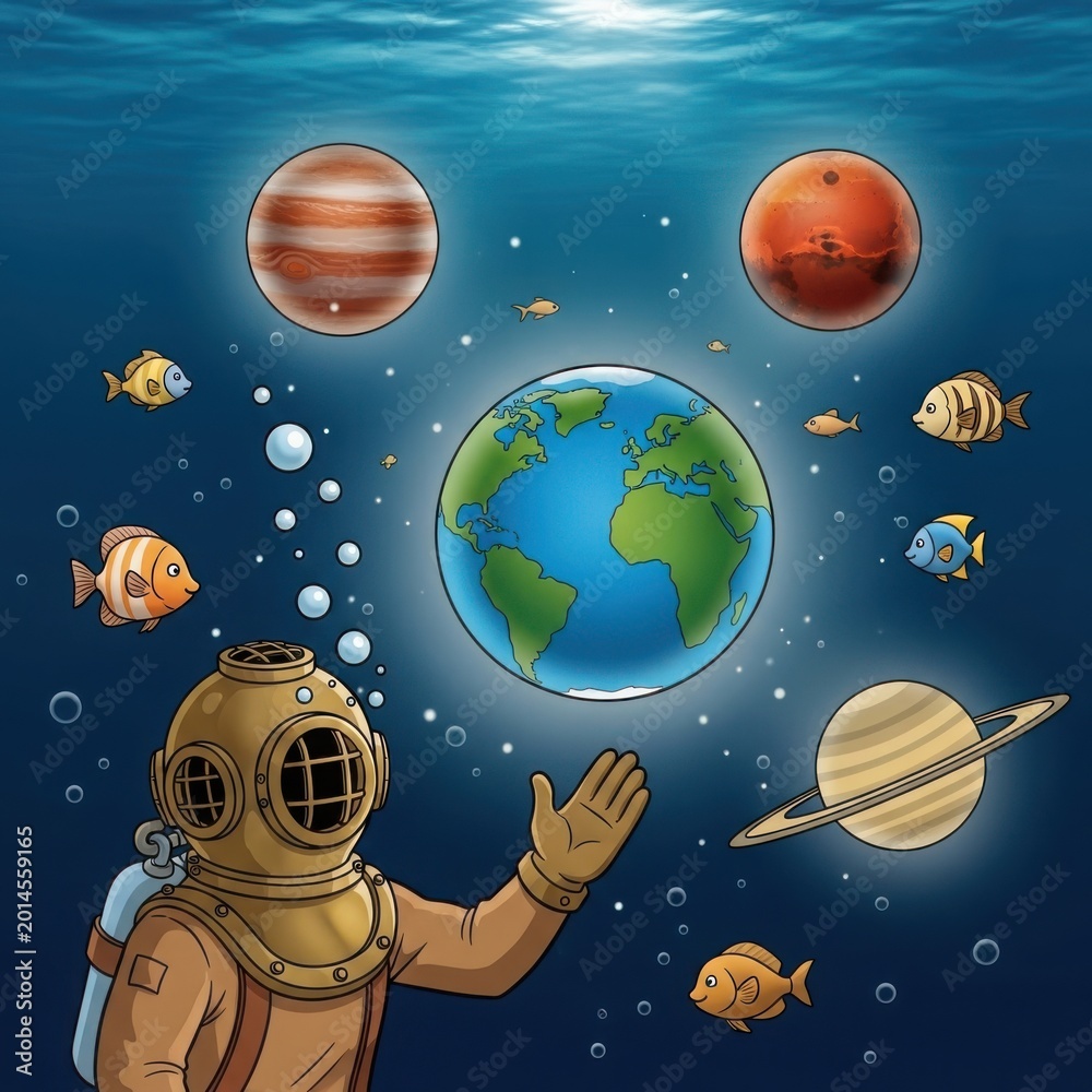 Naklejka premium Underwater exploration of planets