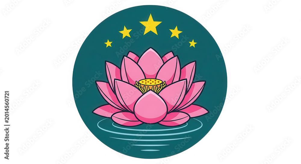 Naklejka premium Pixel art pink lotus flower icon with yellow stars isolated on transparent background