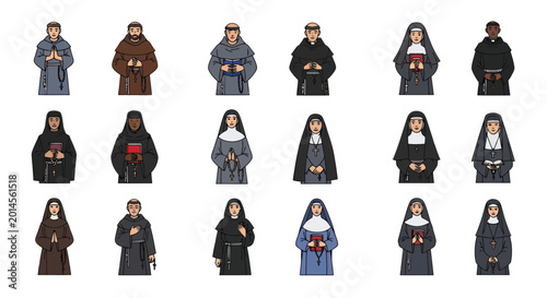 Φωτογραφία Diverse Monastic Figures: Monks and Nuns Pixel Art Collection