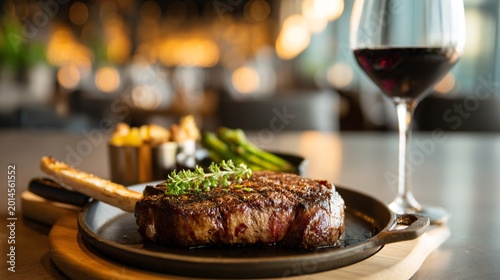 steakhouse dinner table, wine pairing with steak, upscale dining