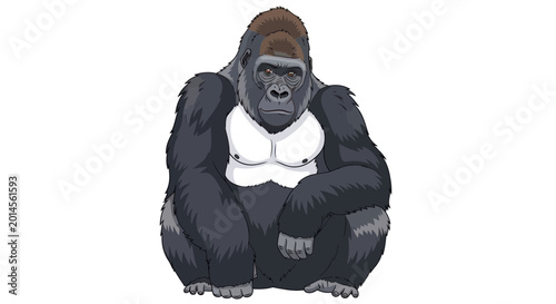 Foto Majestic Gorilla Portrait, Powerful Primate on White Background, Wildlife Art