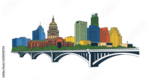 Φωτογραφία Austin Skyline with Capitol Building and Congress Avenue Bridge, Texas