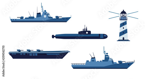 Naval Fleet Collection: Aircraft Carrier, Battleship, Submarine, Lighthouse