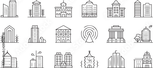 Foto building minimalist outline icons set for urban and residential