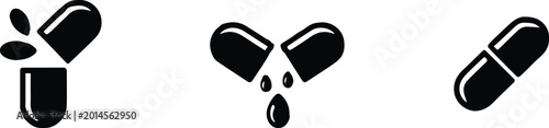 Foto capsule drug delivery icons open split liquid powder closed
