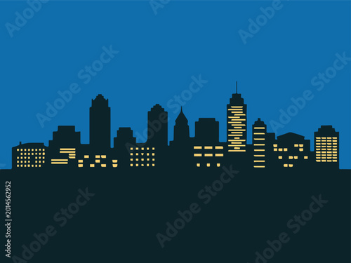 Tableau sur toile city skyline night vector with illuminated windows and buildings