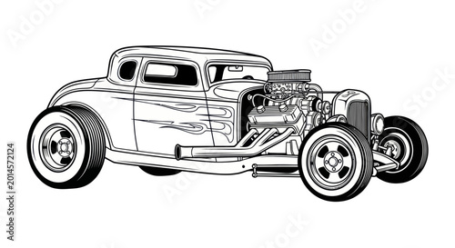 Obraz na płótnie Vintage Hot Rod Coupe Car Illustration with Flames