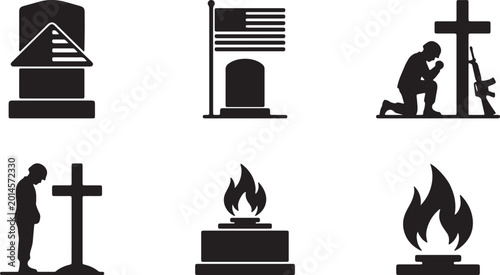Tableau sur toile Remembrance Day Vector Icons Set with Poppy, Soldier & Memorial