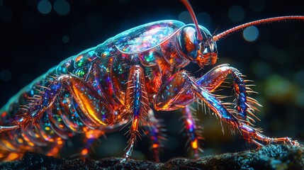 Vibrant Iridescent Cockroach Macro Exquisite Detail in Neon Colors