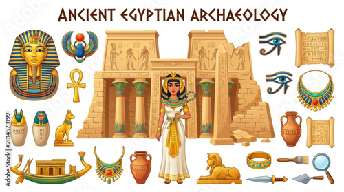 Fotografía Ancient Egyptian Archaeology Collection Symbols and Artifacts.