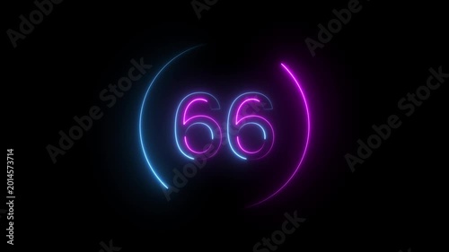 A dynamic neon circular animation, and glowing neon number 66 animation . on a black background. and creating a stunning video. 4k video