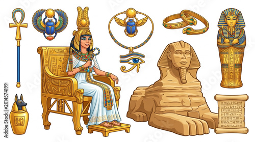 Fotografía Ancient Egyptian artifacts and symbols collection.