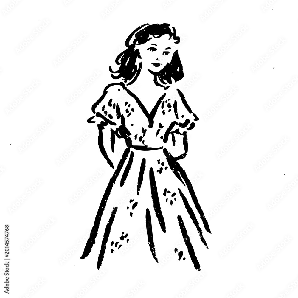 Fototapeta premium girl in a dress doodle illustration