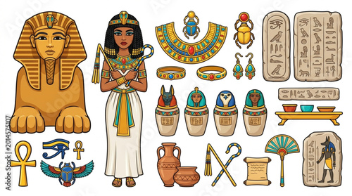 Obraz na płótnie Ancient Egyptian Symbols and Figures Collection.