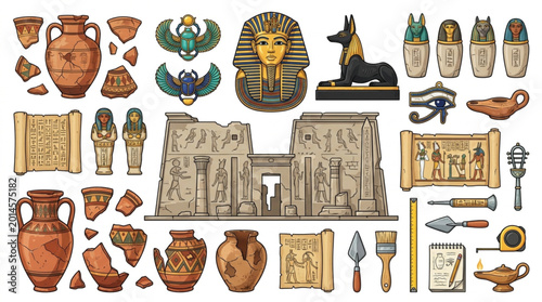 Ancient Egyptian Artifacts and Hieroglyphs Collection.