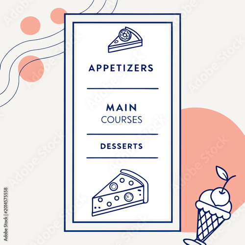 Foto Restaurant menu board with appetizers main courses desserts