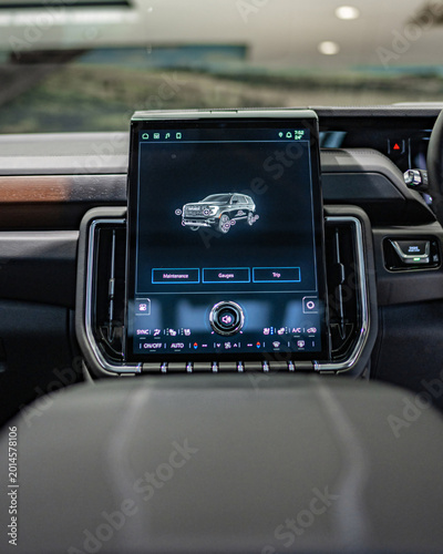 Modern Car Interior Showcases Large Touchscreen Display.