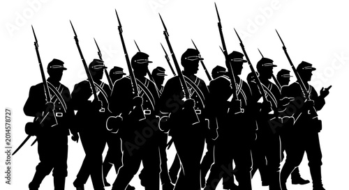 Bild auf Leinwand Silhouette of Union Soldiers marching with rifles, American Civil War