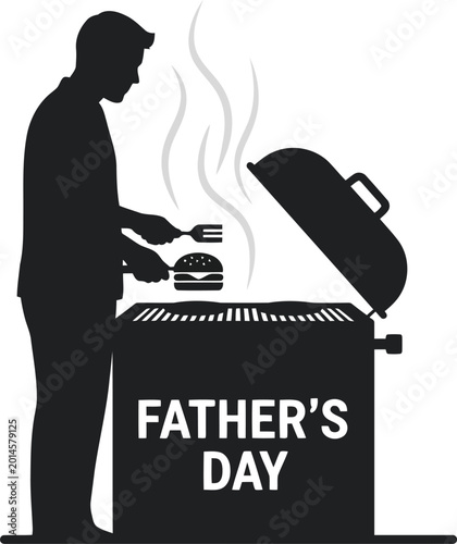 Silhouette of a man cooking a burger on a grill for Father Day celebration design element for greeting card poster